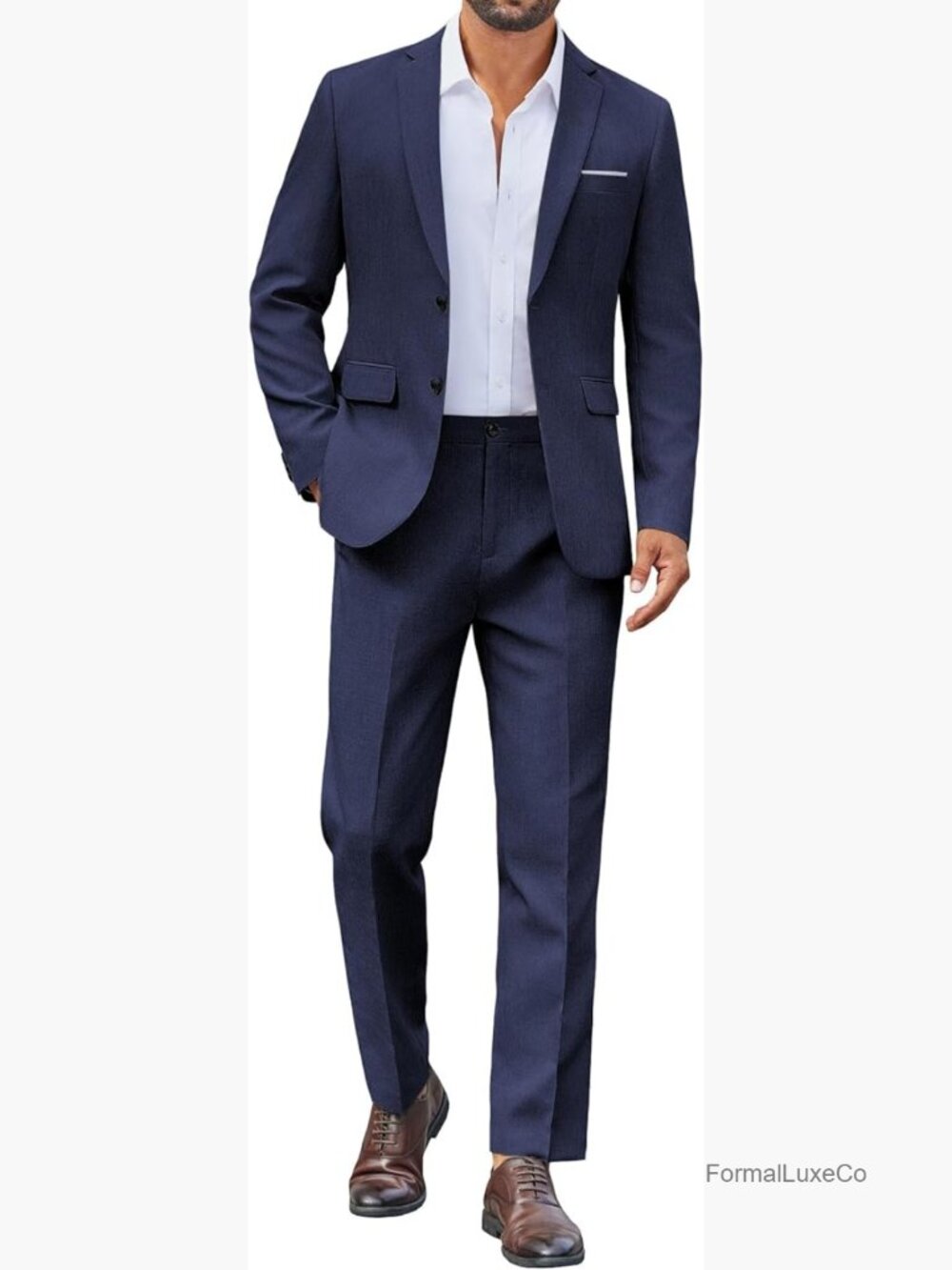 Classic Fit 2 Piece Suit Blazer & Pants Set Wrinkle-Free Business Wedding